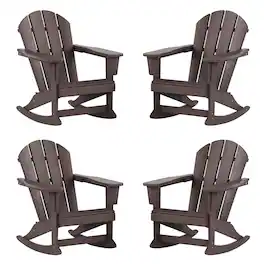 WestinTrends - Malibu Outdoor Patio Porch Rocking Adirondack Chair (Set of 4) - Dark Brown
