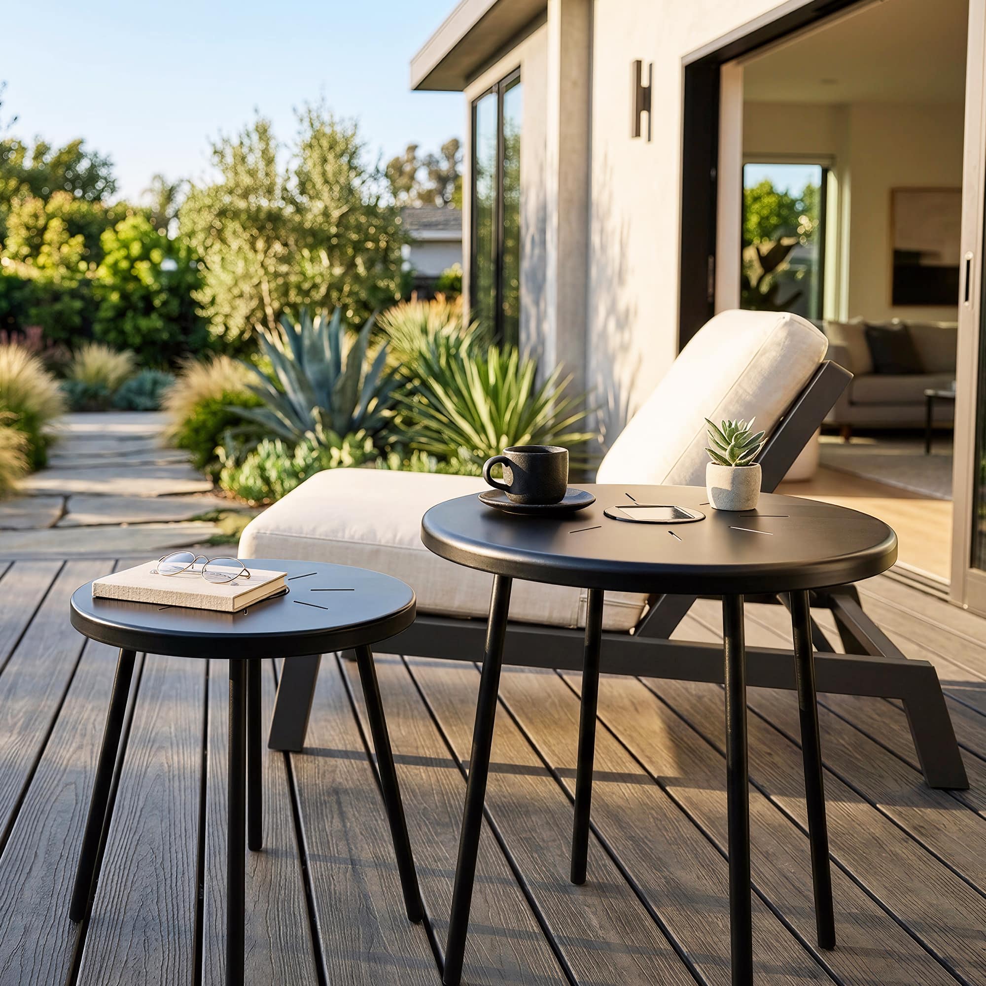 Loheer - Solar Powered Side Table 2-Pack Outdoor Nesting Round End Table with LED Light Iron Patio Balcony Furniture - Black price history on PriceWatchPro