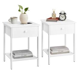 Songmics Home - Nightstands Set of 2, End Tables, Side Tables with Drawer and Shelf, Steel Frame, Easy Assembly, Modern - Matte White