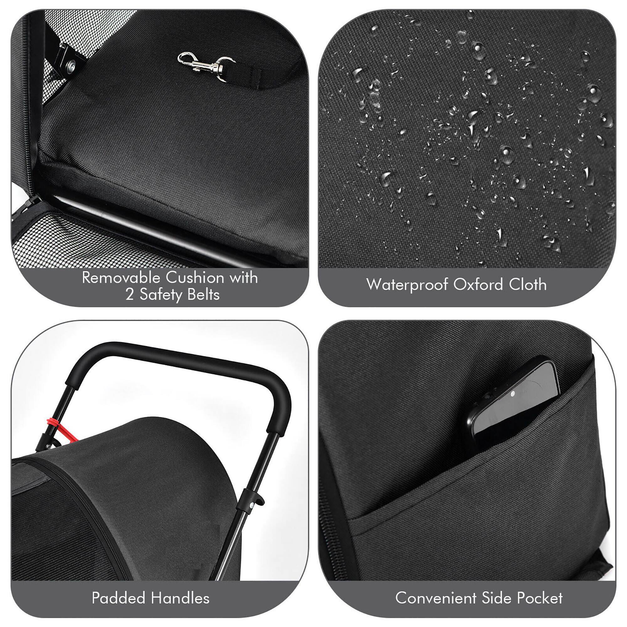 - Removable Cushion with 2 Safety Belts
- Waterproof Oxford Cloth
- Padded Handles
- Convenient Side Pocket