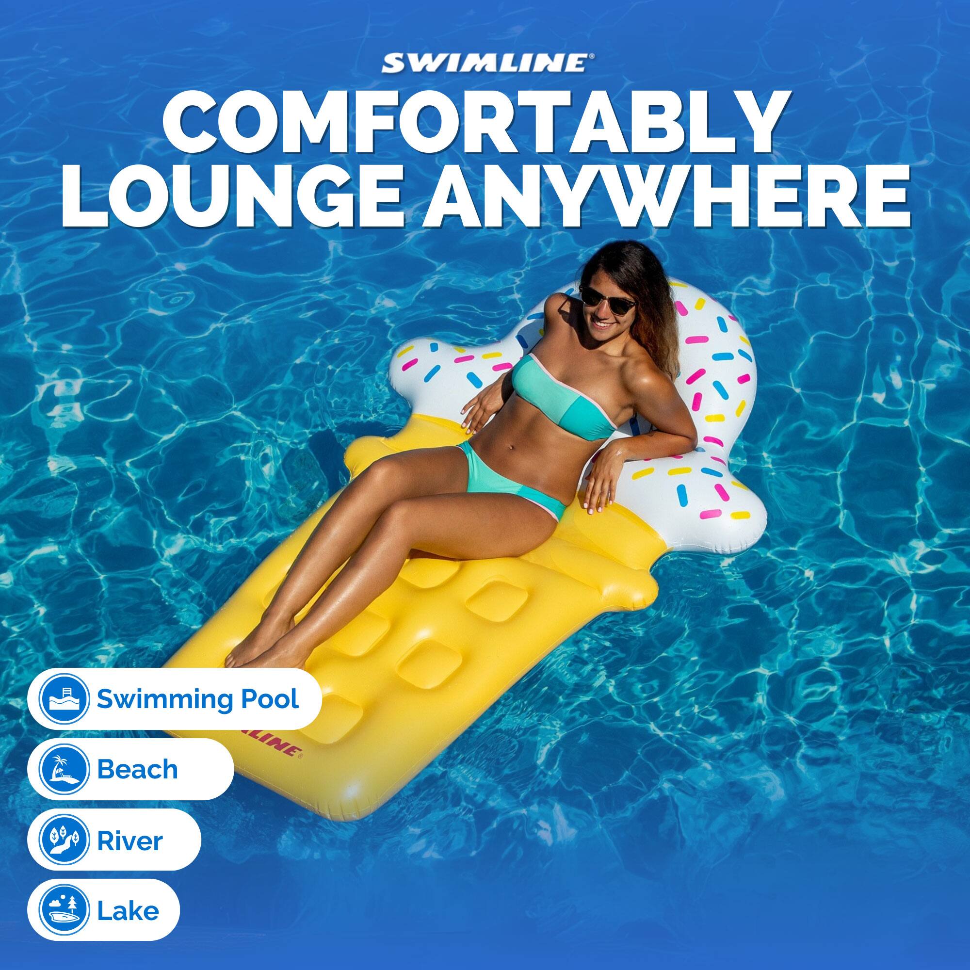 SWIMLINE  
COMFORTABLY LOUNGE ANYWHERE  

Swimming Pool  
Beach  
River  
Lake