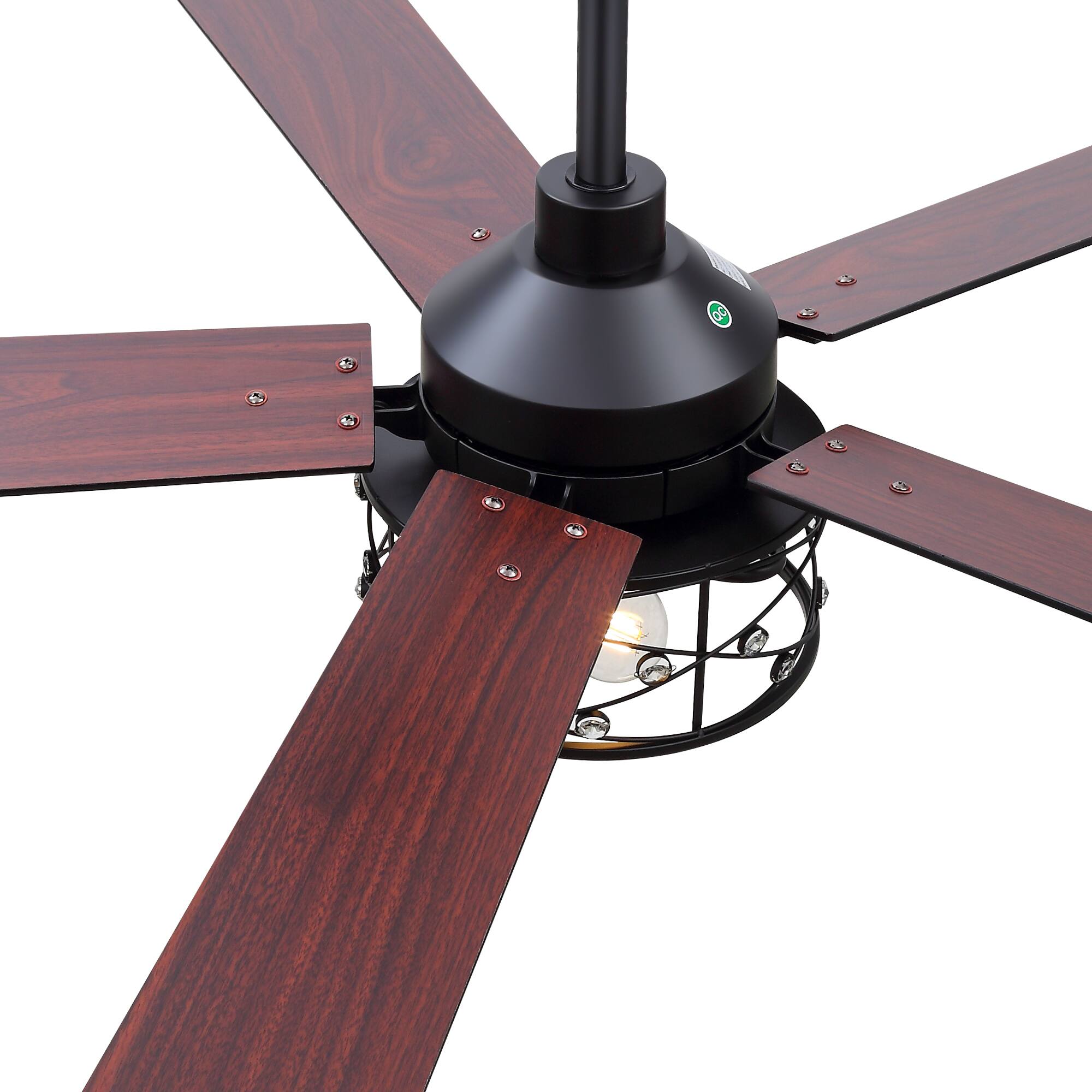Alt View 9. Breezary - 52-In Ceiling Fan with Crystal Light Fixture, 5 Reversible Plywood Blades, DC Motor, Remote Control, Includes 2 Downrods - matte black and walnut.