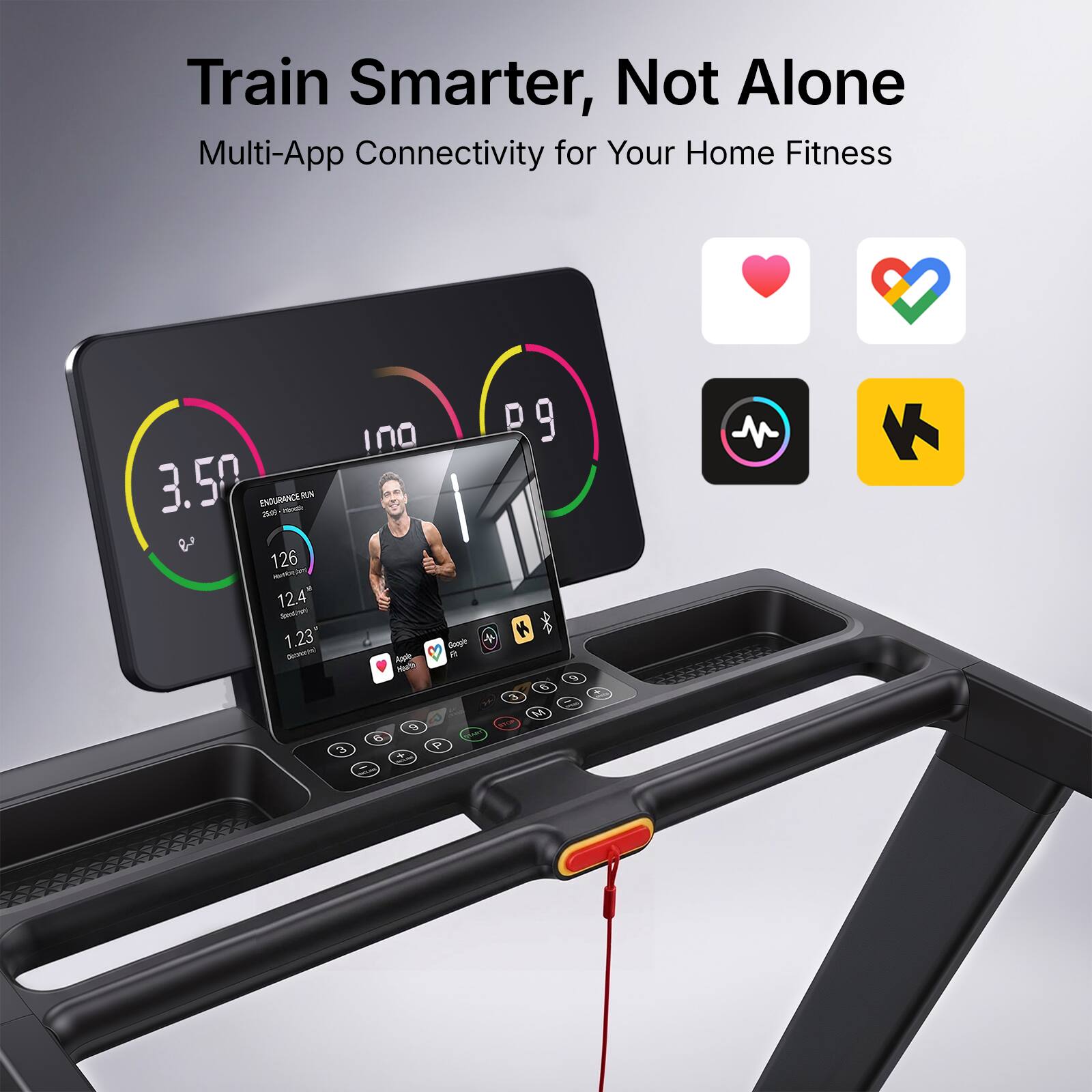 Train Smarter, Not Alone  
Multi-App Connectivity for Your Home Fitness

100 3.50 ENDURANCE.RU 2046 - RUN & 126 - 12.4" Spotion 1.23 M Google (Serve) Apple R Hoarth 6 3 M 9 SKOP 6 MAKE 3 P +