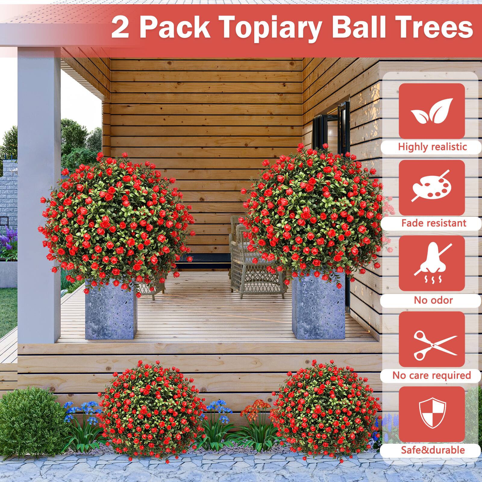 2 Pack Topiary Ball Trees

- Highly realistic
- Fade resistant
- No odor
- No care required
- Safe & durable