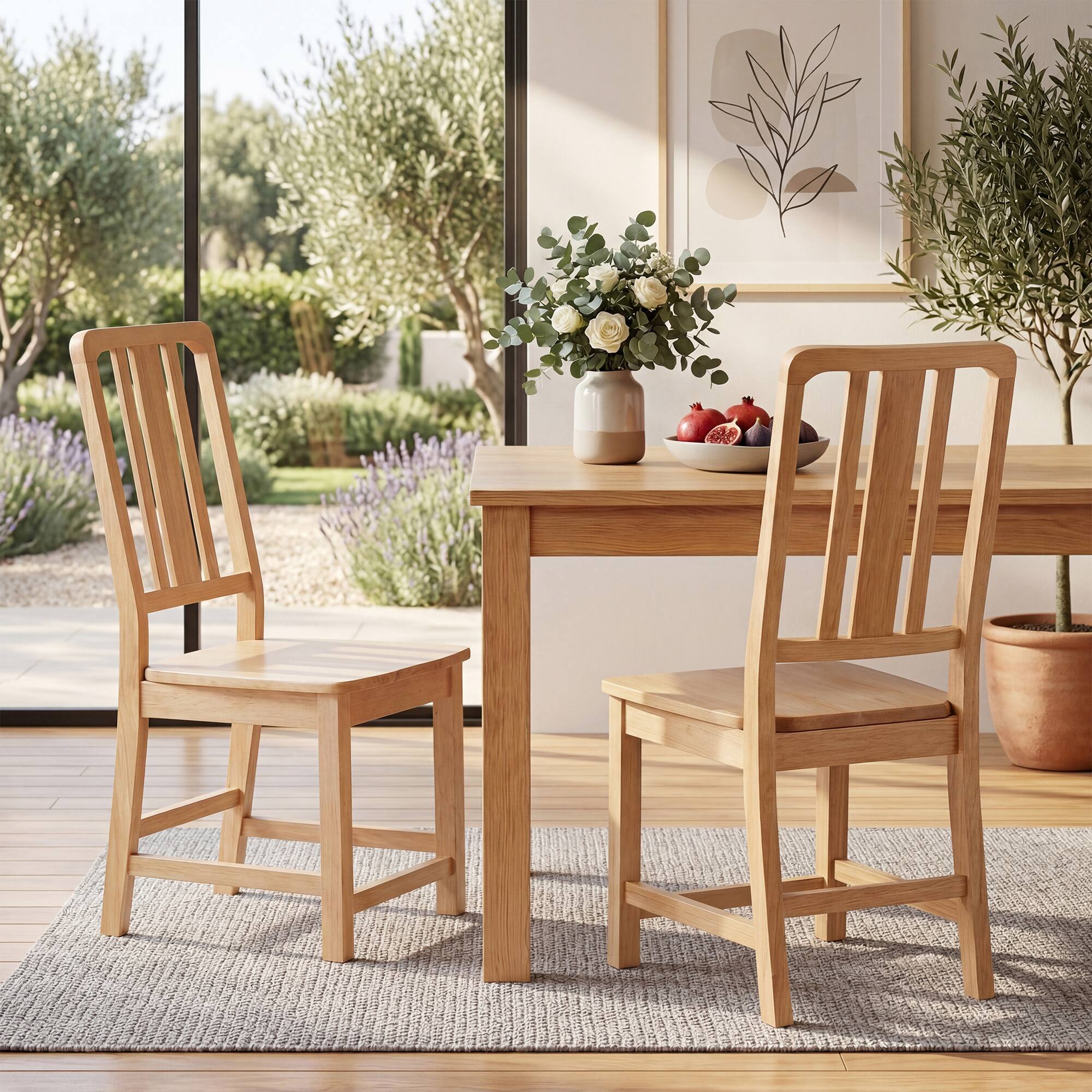 Alt View 1. Costway - Costway Dining Chairs Set of 2, Rubber Wood Dining Room Chairs with Hollowed Backrest - Natural.