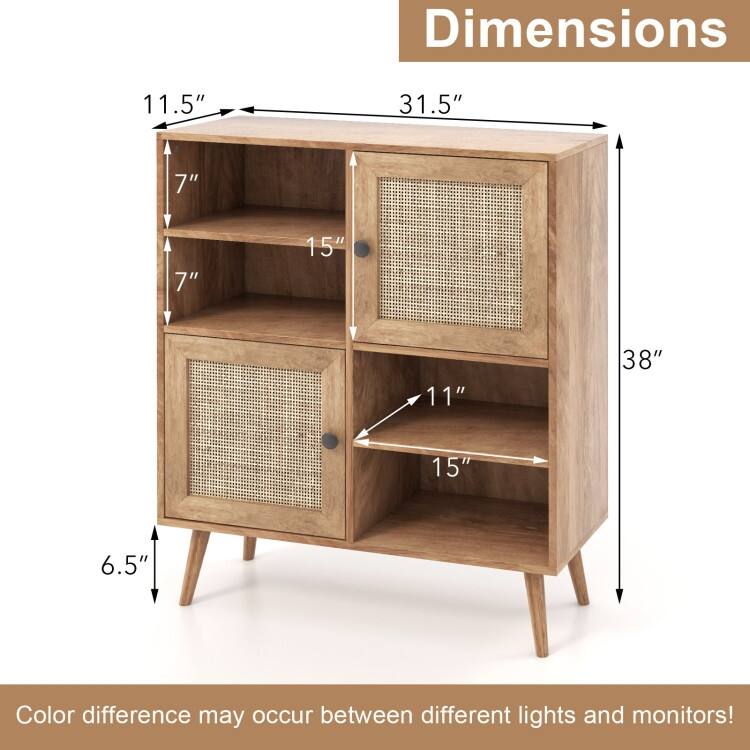 Dimensions:  
- Width: 31.5"  
- Height: 38"  
- Depth: 11.5"  
- Shelf 1: 7" (height) x 15" (depth)  
- Shelf 2: 7" (height) x 15" (depth)  
- Drawer: 11" (height) x 15" (depth)  
- Bottom shelf: 6.5" (height)  

Color difference may occur between different lights and monitors!