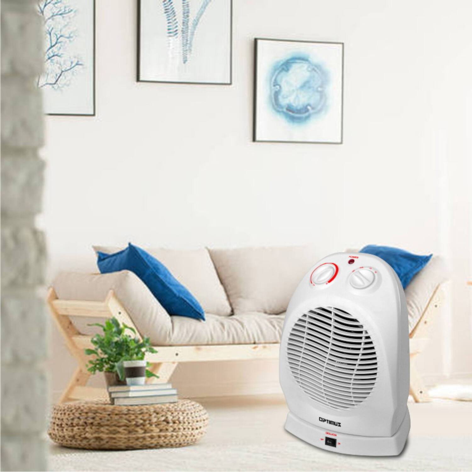 Angle. Optimus - Optimus Portable Oscillating Fan Heater with Thermostat - White.