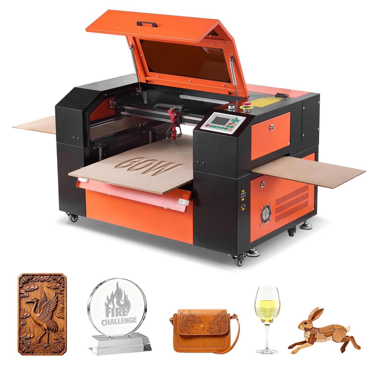 VEVOR - 60W CO2 Laser Engraver, 24x16in, CO2 Laser Engraver Cutter Machine with 4 Way Pass Air Assist, Engraving Cutting Machine