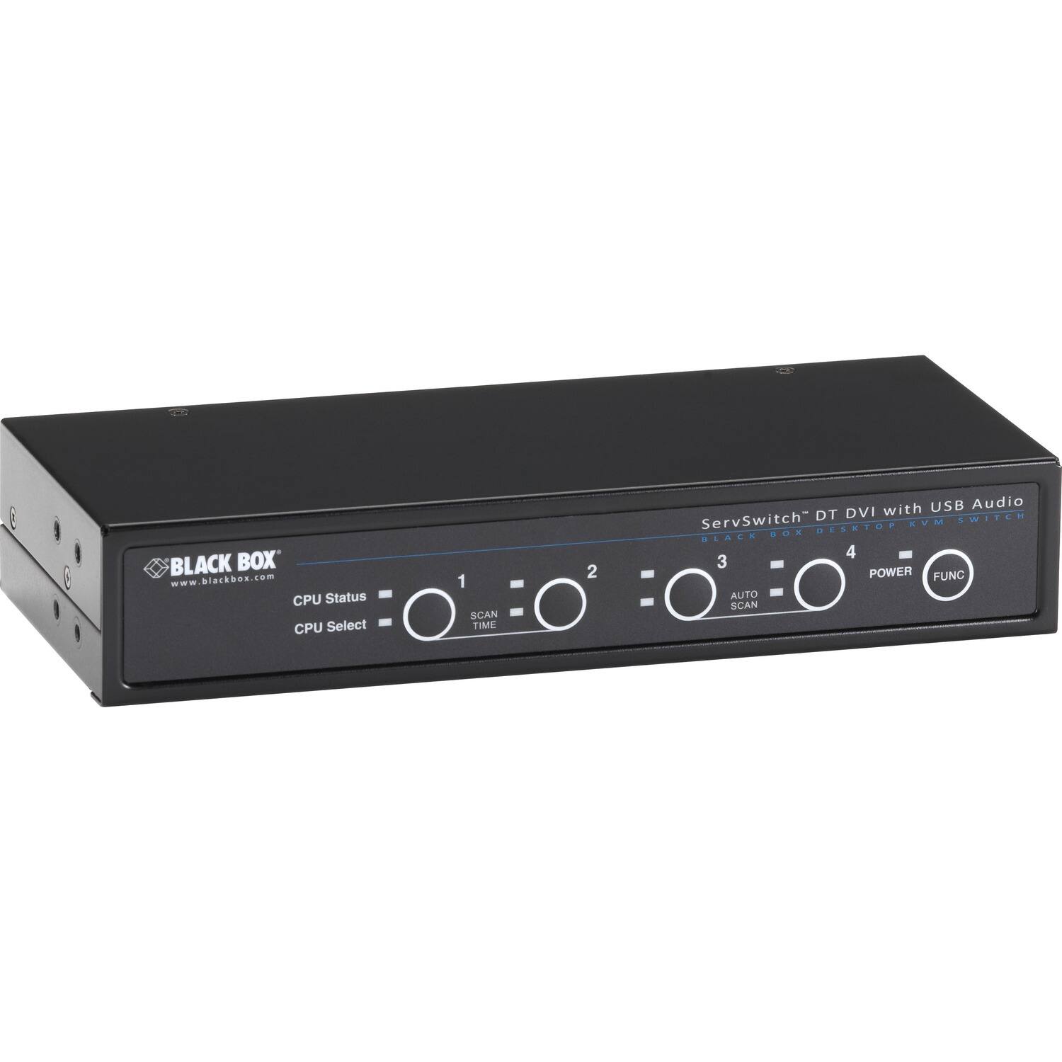 BLACK BOX www.blackbox.com  
ServSwitch™ DT DVI with USB Audio  
CPU Status CPU Select  
1 SCAN TIME  
2  
3 AUTO SCAN  
4 POWER  
FUNC
