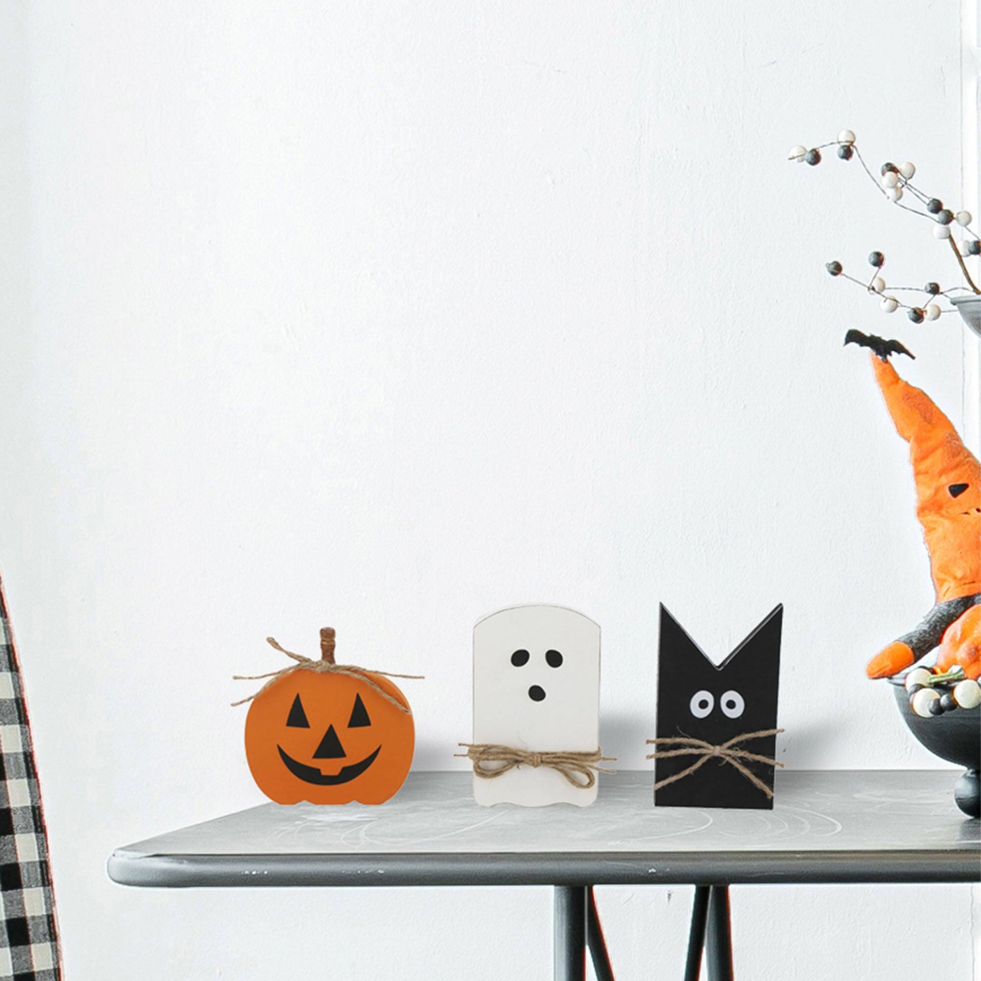 Alt View 4. Boyel Living - 3 Piece Halloween Table Decor Set - Pumpkin Ghost and Bat Design for Mantle or Dining Room - Black,Orange,White.