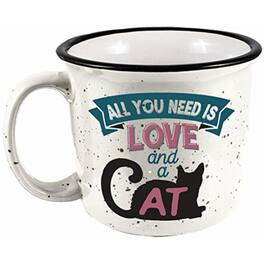 Spoontiques - All You Need Is Love and a Cat Ceramic Camper Mug 14 ounce - White
