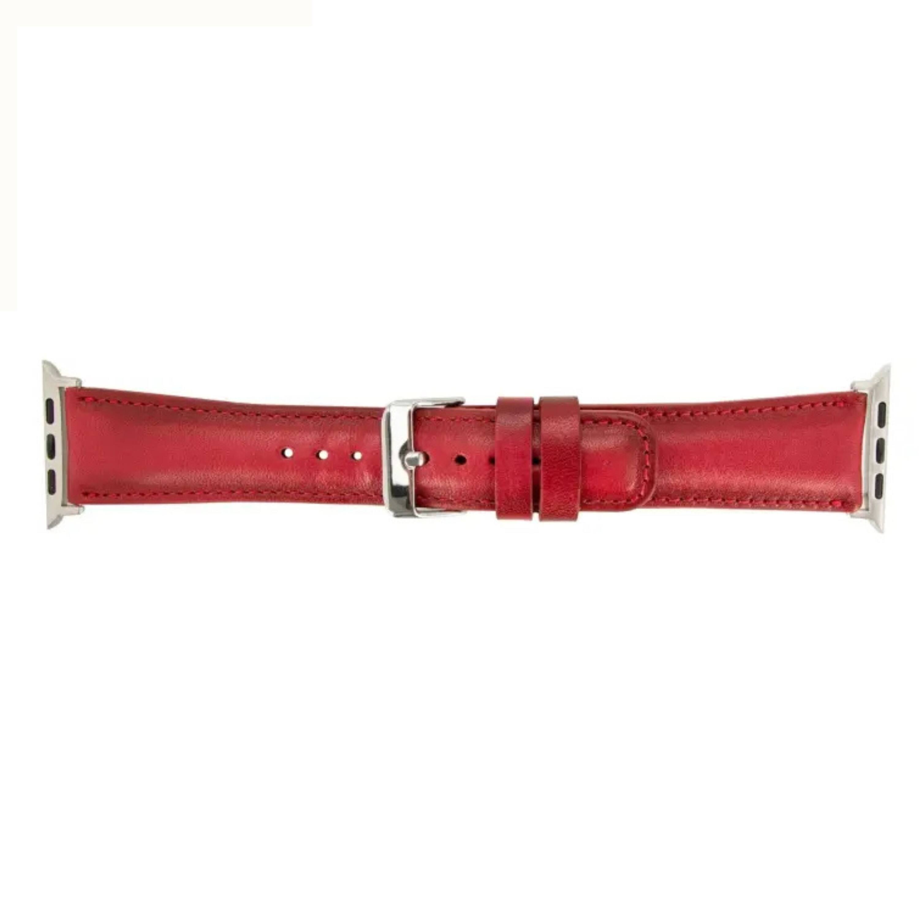 Left. Kitcheniva - Leather Watch Band Compatible With Apple Watch Ultra Series 8 7 And SE 38mm to 41mm Red - Red.