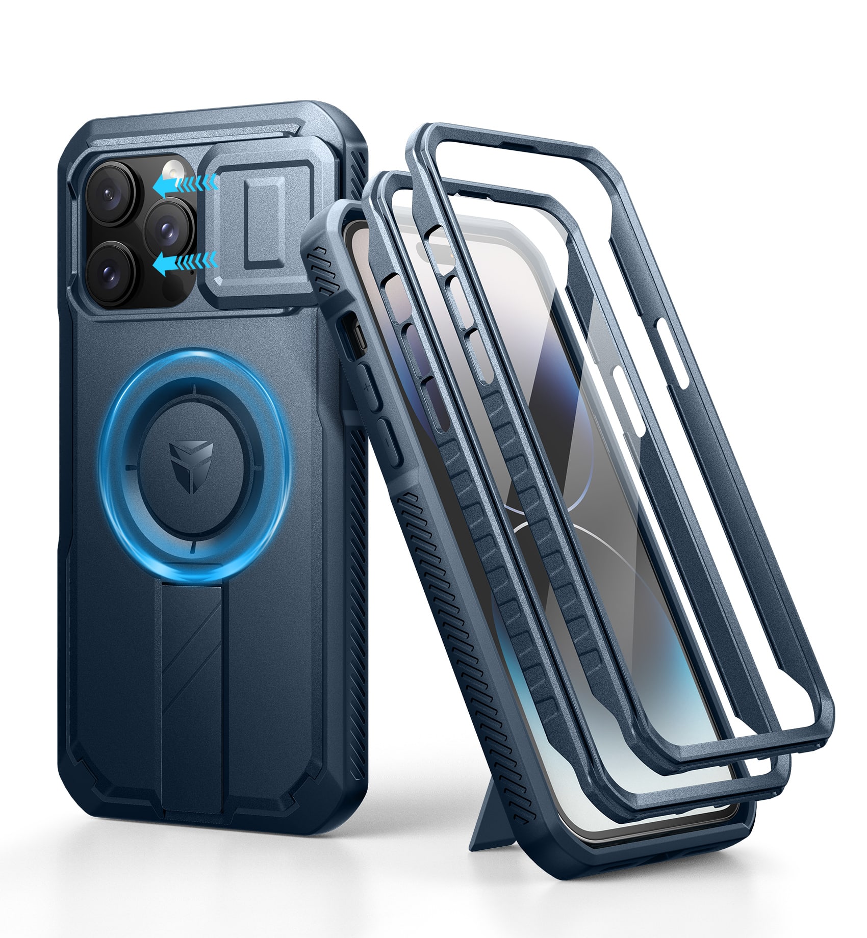 Front. dexnor - Dexnor iPhone 14 Pro Max Case with Camera Cover&Adjustable Kickstand&Built-in Screen Protector Magnetic,Navy Blue - Navy Blue.