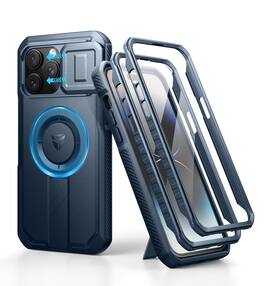 dexnor - iPhone 14 Pro Max Case with Camera Cover&Adjustable Kickstand&Built-in Screen Protector Magnetic - Navy Blue