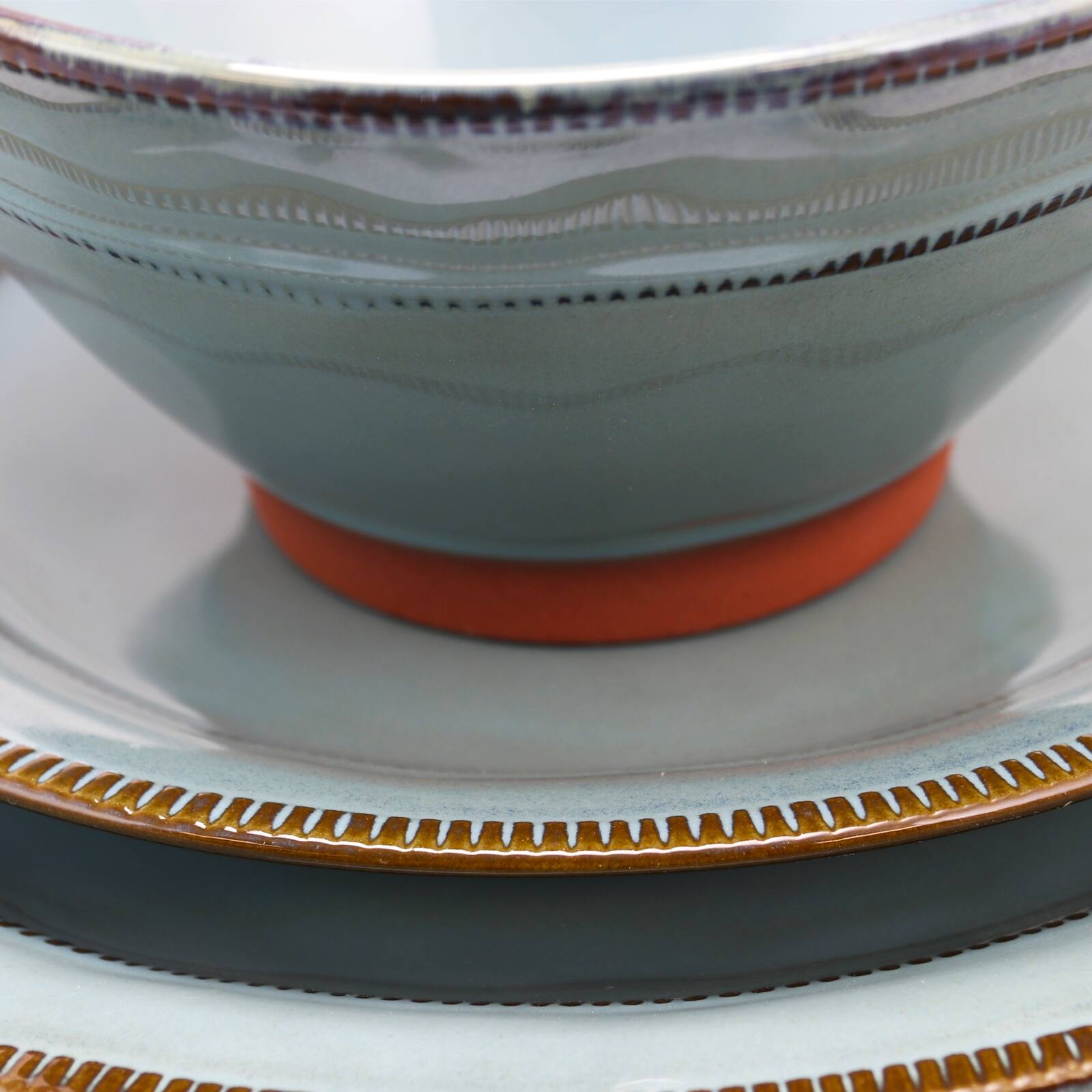 Alt View 3. Gibson - Gibson Elite Terranea 12 Piece Round Terracotta Dinnerware Set in Teal - Blue.