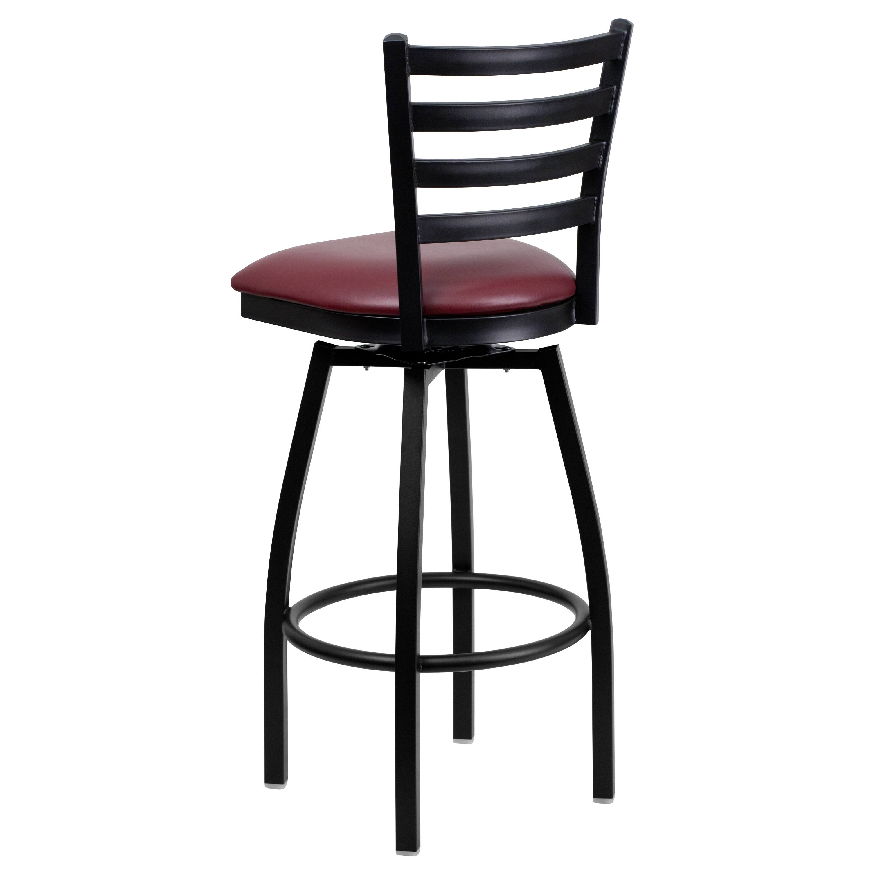 Alt View 5. Emma + Oliver - Ladder Back Swivel Metal Restaurant Dining Barstool - Burgundy Vinyl Seat/Black Metal Frame.