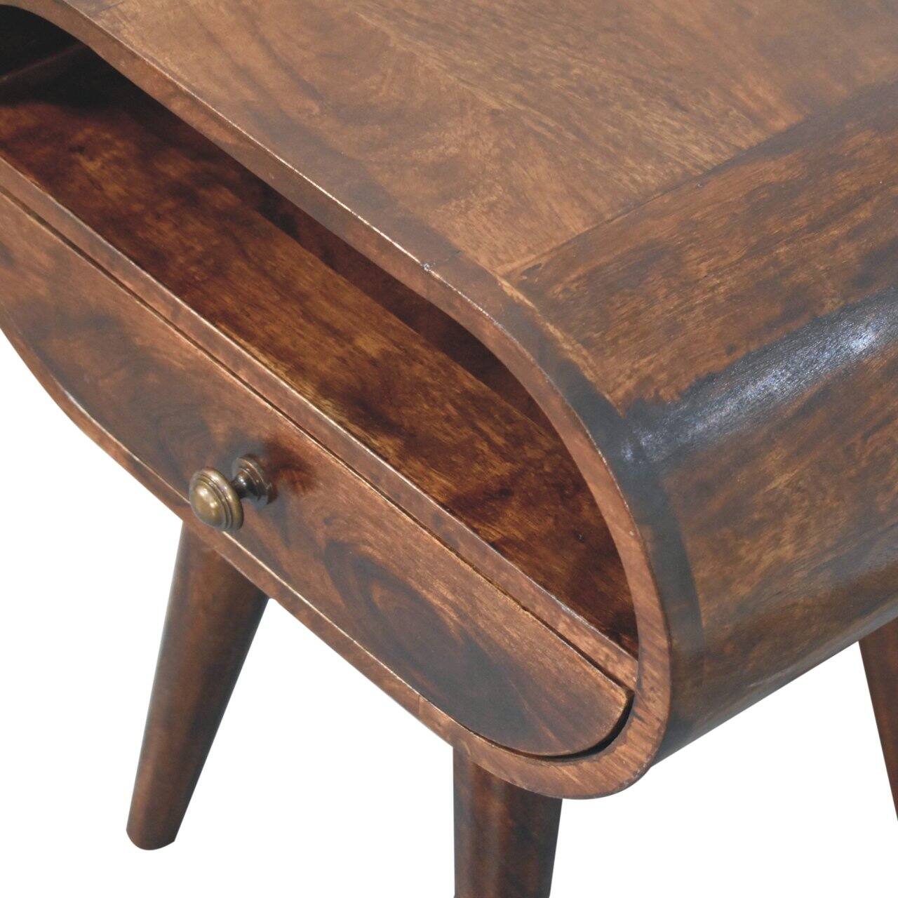 Alt View 2. Artisan Furniture - Artisan Furniture Solid Wood California Walnut Circular Bedside with 1 Drawer, 1 Open Slot, Nordic Legs, Dark Brown - Walnut Finish.