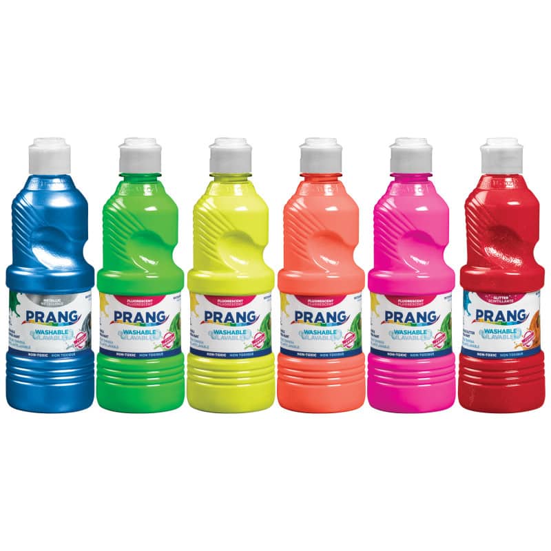 Prang - Washable Ready-to-Use Paint 16 oz Fluorescent Metallic and Glitter 6 Colors