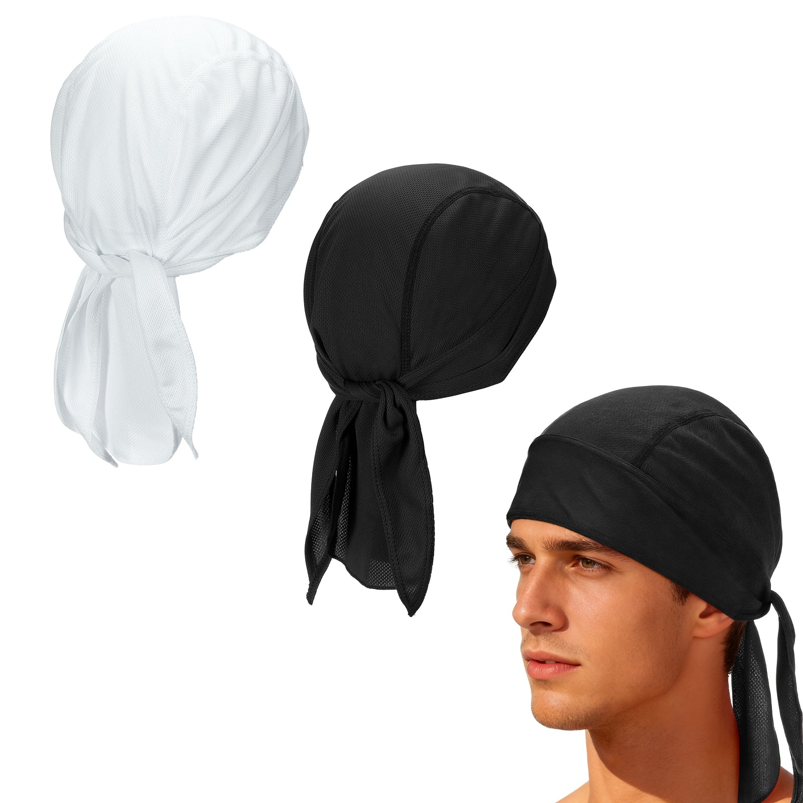 Unique Bargains - Cooling Do Rags, Sweat Wicking Skull Caps, Breathable Motorcycle Head Wrap, 2pcs - For M/W, Cycling/Running/Hiking - Black/White price history on PriceWatchPro