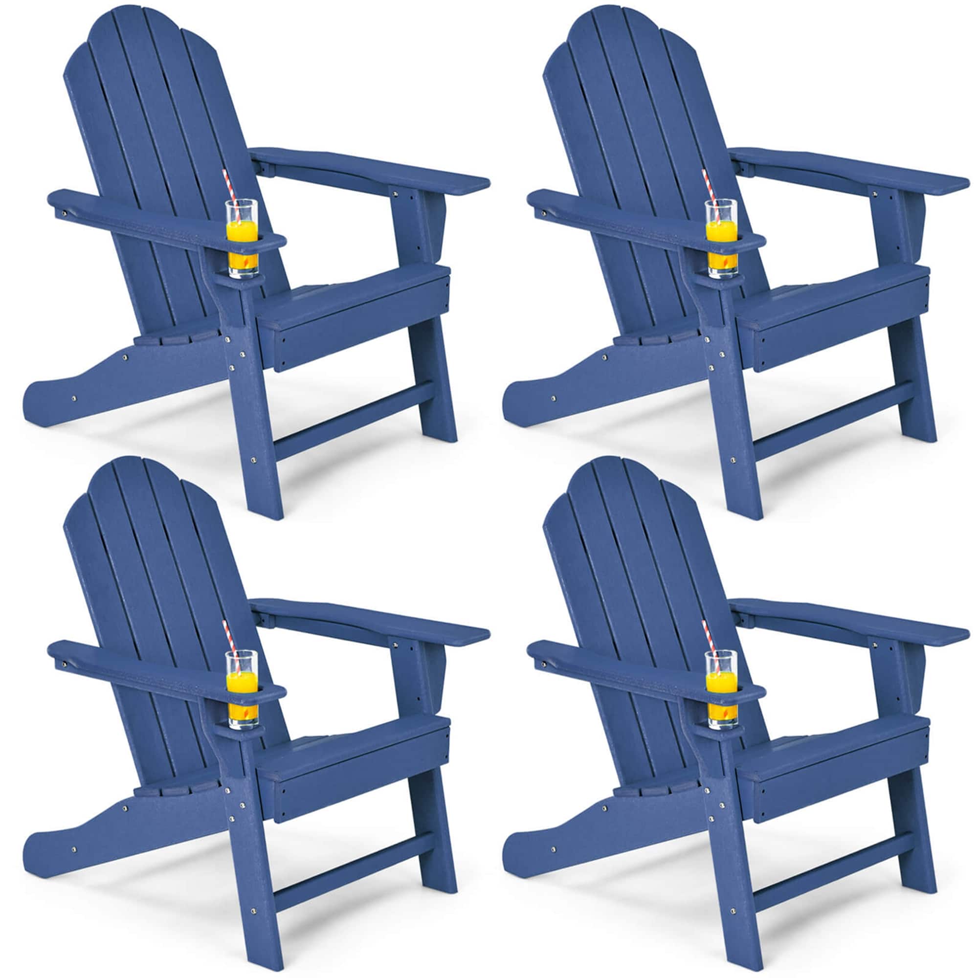 Front. Costway - 4 PCS Patio Adirondack Chair Weather Resistant Garden Deck with Cup Holder - Navy.