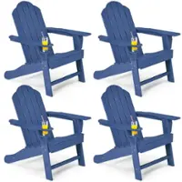 Costway 4 PCS Patio Adirondack Chair Weather Resistant Garden Deck with Cup Holder - Navy - Front_Zoom