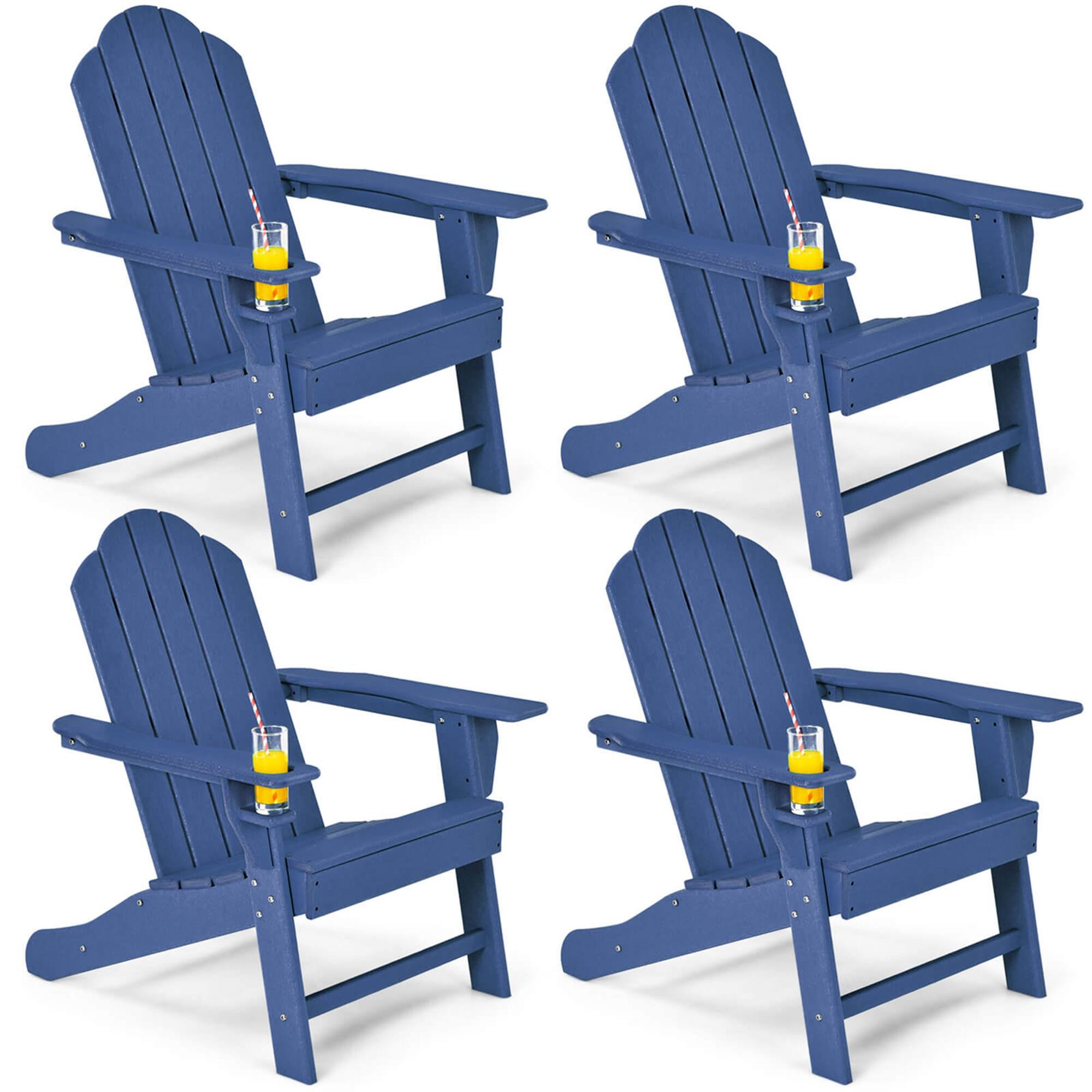 Front. Costway - 4 PCS Patio Adirondack Chair Weather Resistant Garden Deck with Cup Holder - Navy.