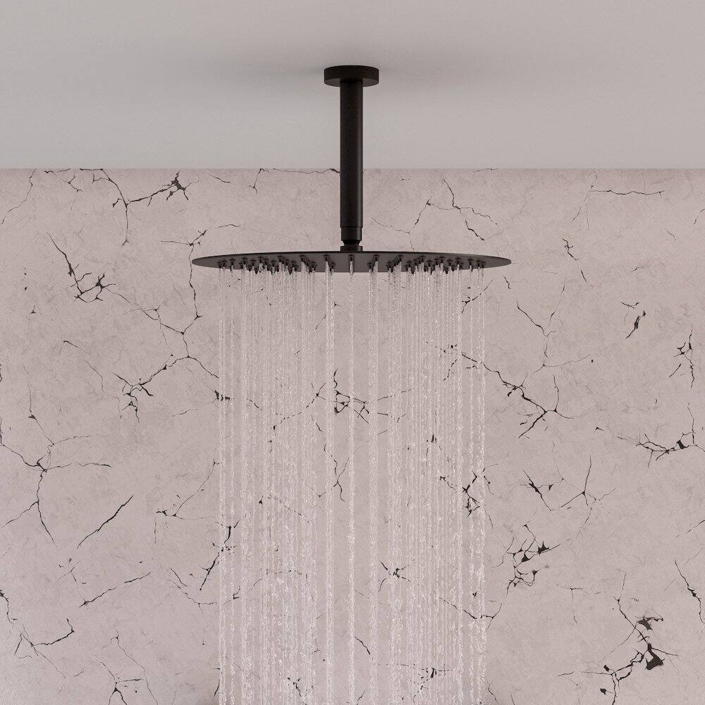 Back. Alfi - Black Matte 6" Round Ceiling Shower Arm - Black.