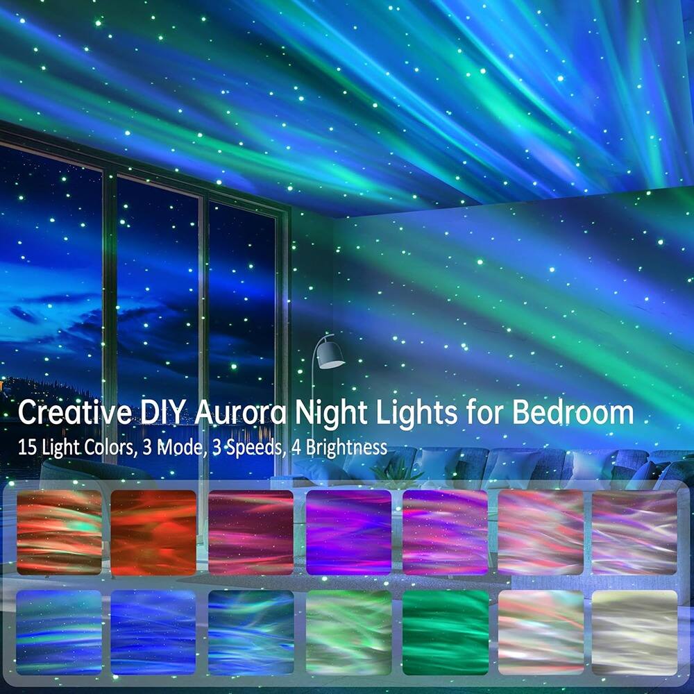 Creative DIY Aurora Night Lights for Bedroom  
15 Light Colors, 3 Mode, 3 Speeds, 4 Brightness