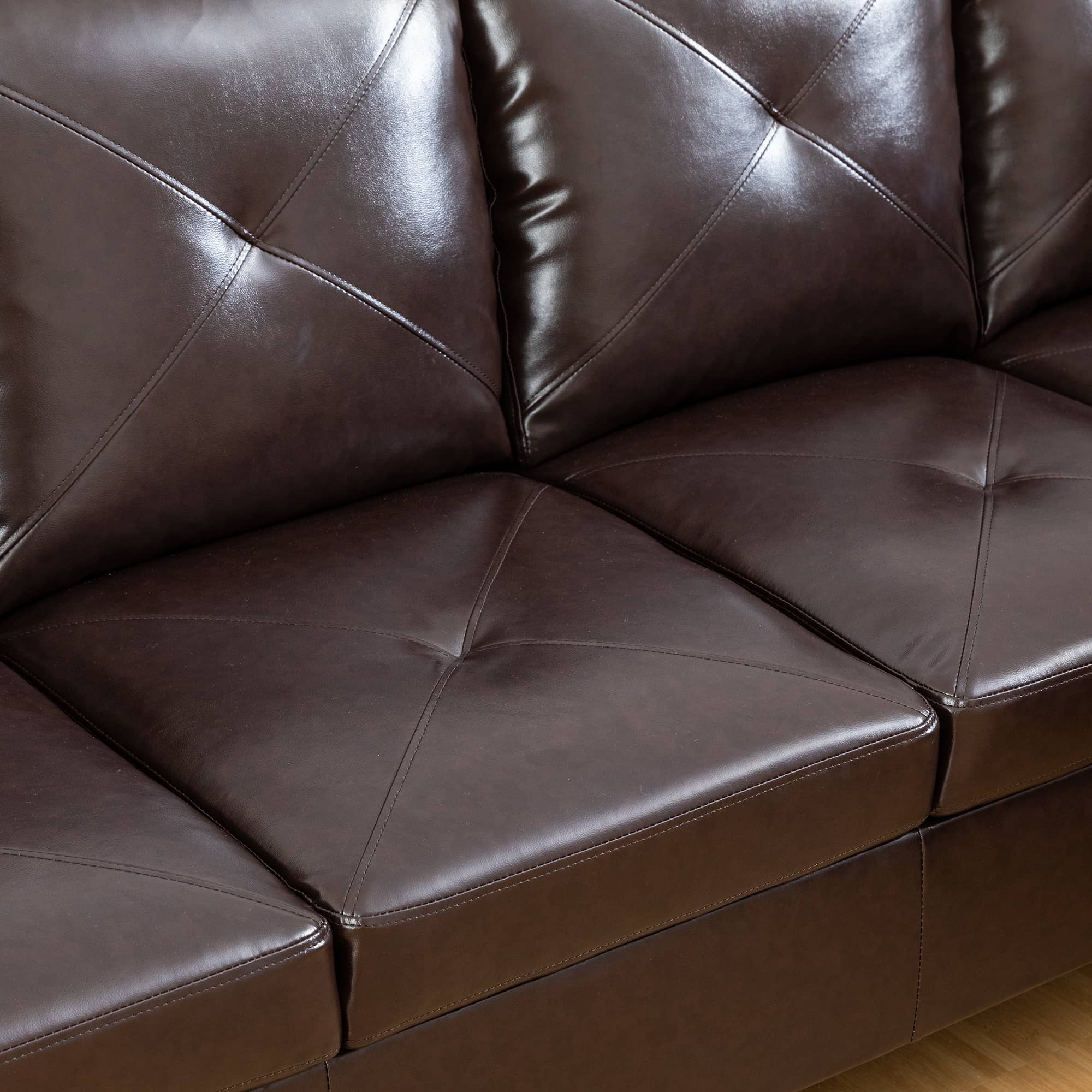 Alt View 8. Boyel Living - Premium Semi PU Upholstered Sofa Solid Wood Frame Double Spring with Left Chaise Lounge - Dark Brown.