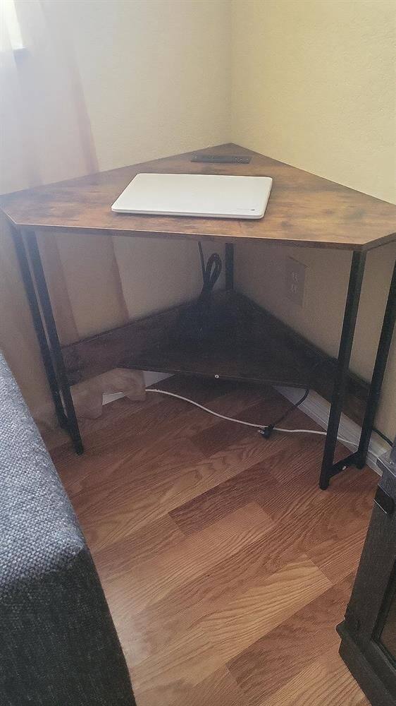 Alt View 4. Pefilos - Triangle Computer Corner Desk with Charging Station, Small Home Office Desk Study Writing Table, Brown - Brown.