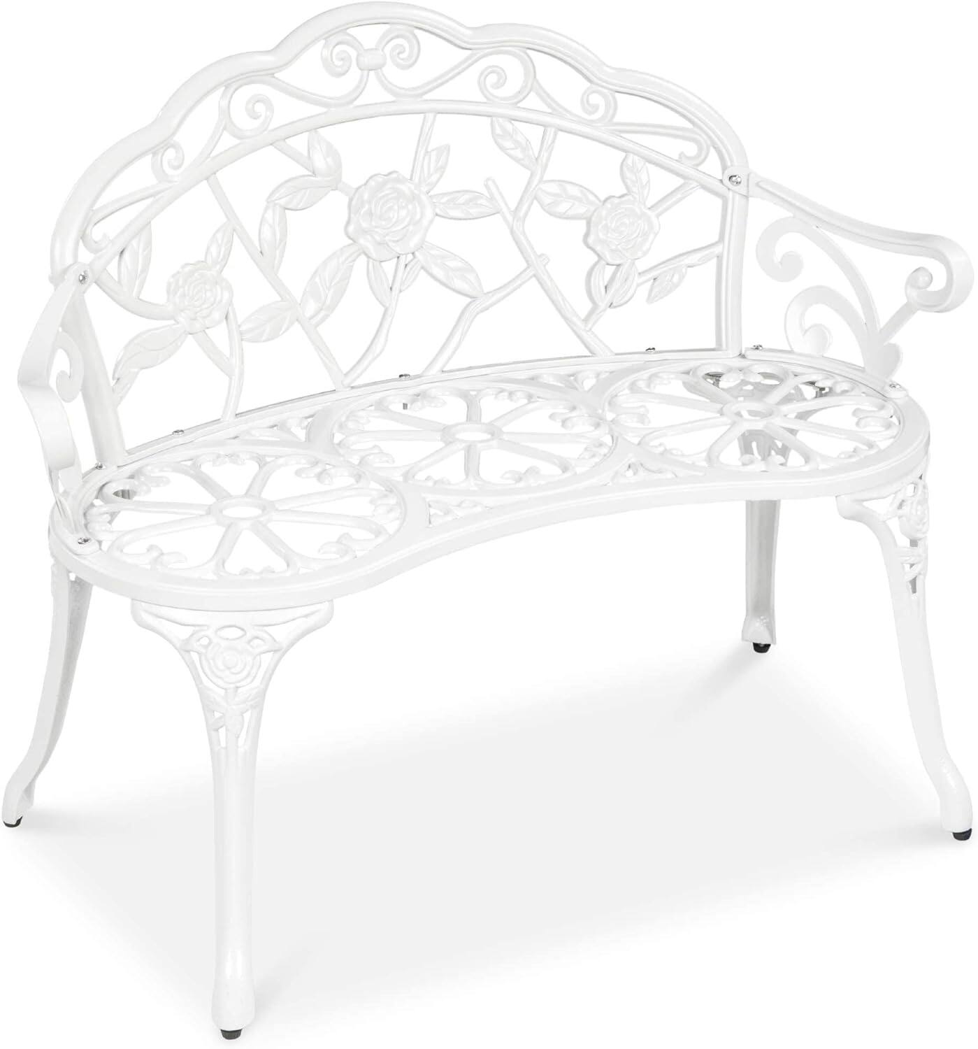 Left. Hivvago - Outdoor Patio 39-inch Garden Bench with Backrest in White Metal Finish - White.