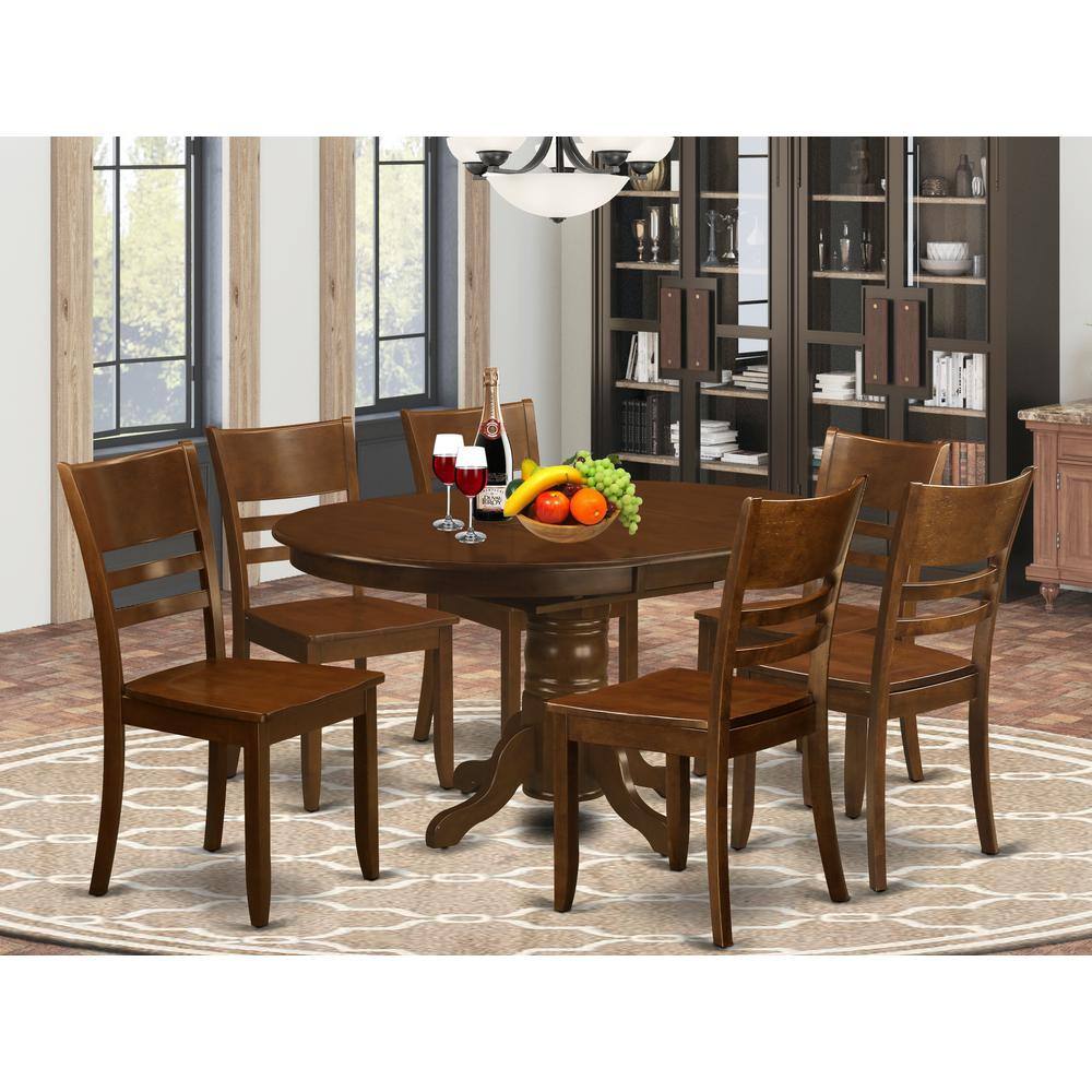 Back. East West Furniture - 7 Pc Kenley Dining Table with a 18 Leaf and 6 hard wood Kitchen Chairs in Espresso ." - Espresso.