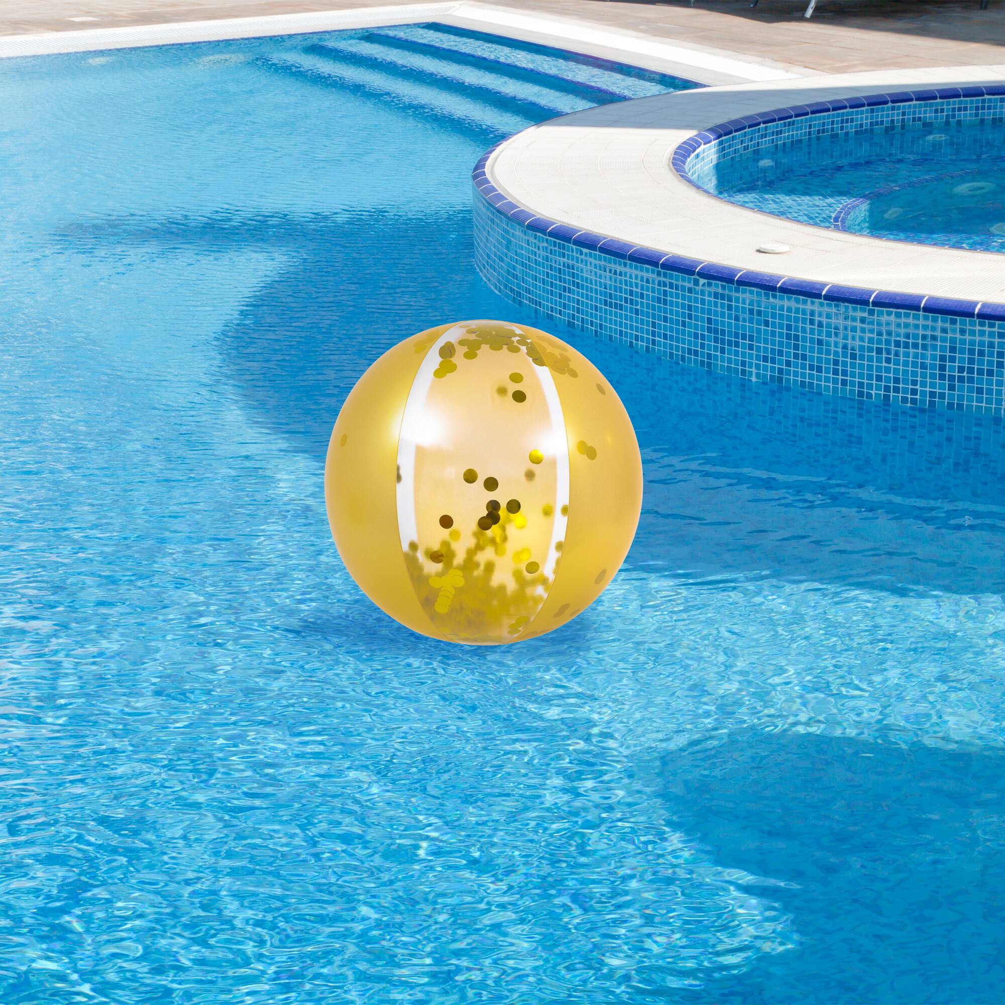 Alt View 1. Pool Central - Glitter Sequin Inflatable Beach Ball - 19.5" - Gold - Gold.