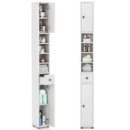Gymax - Tall Slim Bathroom Storage Cabinet Linen Tower w/ Drawer & Adjustable Shelves - White