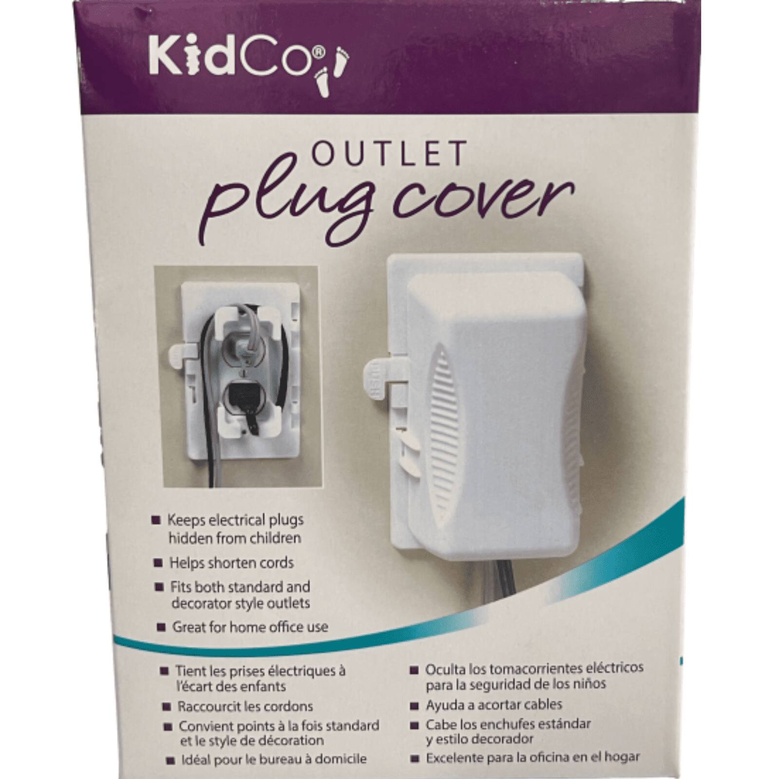 **KidCo®**

**OUTLET plug cover**

- Keeps electrical plugs hidden from children
- Helps shorten cords
- Fits both standard and decorator style outlets
- Great for home office use

- Tient les prises électriques à l'écart des enfants
- Raccourcit les cordons
- Convient points à la fois standard et le style de décoration
- Idéal pour le bureau à domicile

- Oculta los tomacorrientes eléctricos para la seguridad de los niños
- Ayuda a acortar cables
- Cabe los enchufes estándar y estilo decorador
- Excelente para la oficina en el hogar
