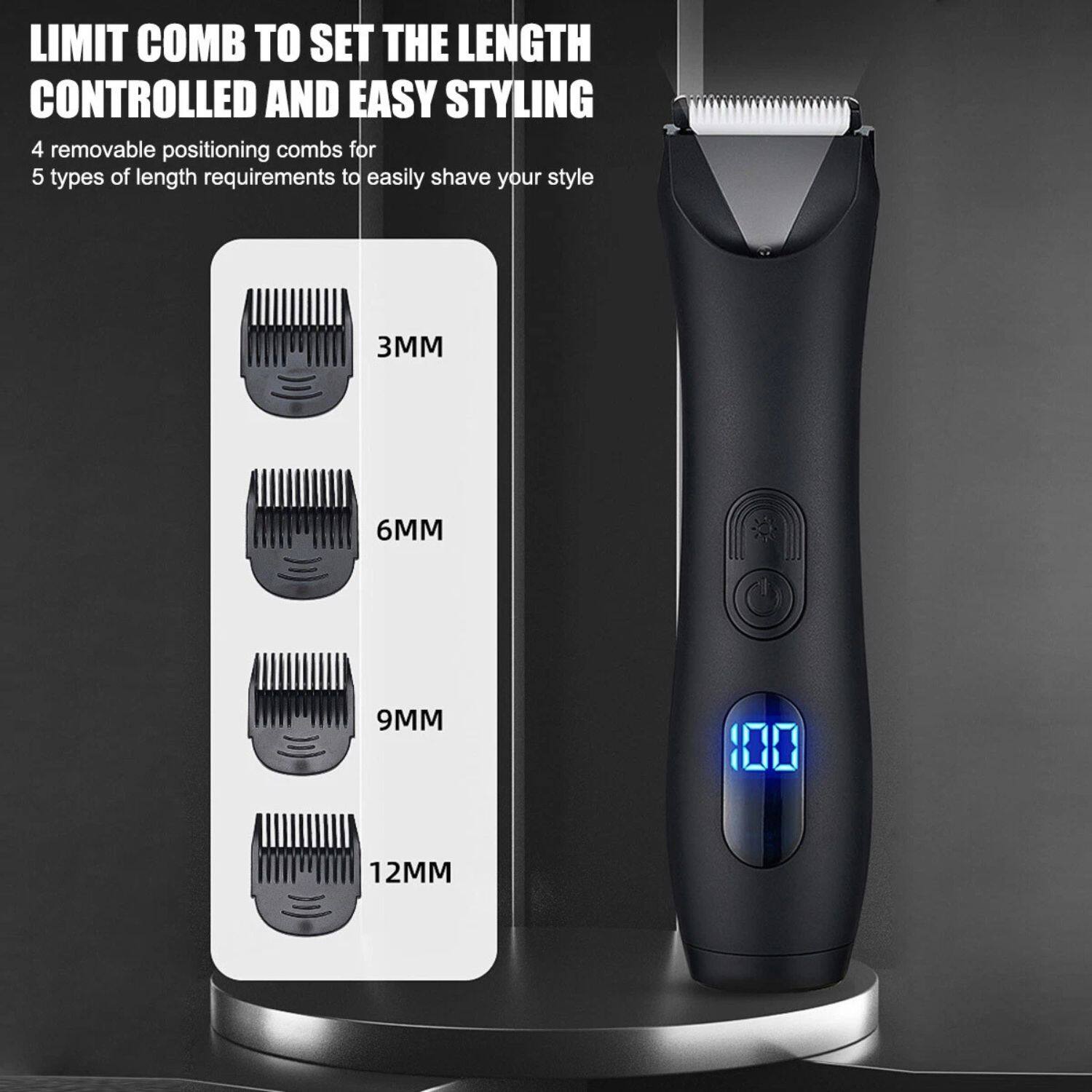 LIMIT COMB TO SET THE LENGTH CONTROLLED AND EASY STYLING

4 removable positioning combs for 5 types of length requirements to easily shave your style

3MM  
6MM  
9MM  
12MM