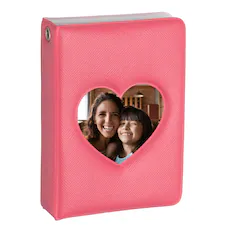 Front. Unique Bargains - 3 Inch Mini Photocard Binder Cute Kpop Holder Book Portable Heart Hollow Album for 28 Photos - Light Red.