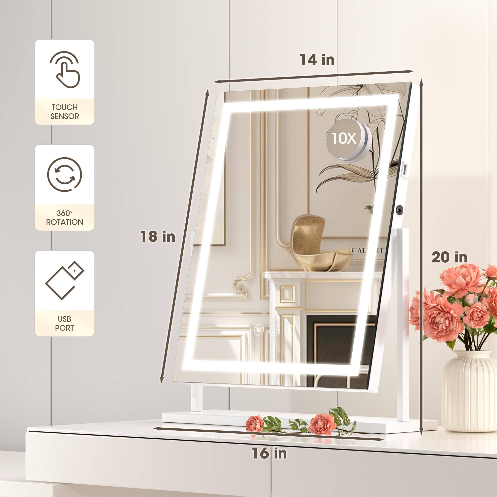 14 in TOUCH SENSOR  
10X  
18 in 360° ROTATION  
20 in USB PORT  
16 in