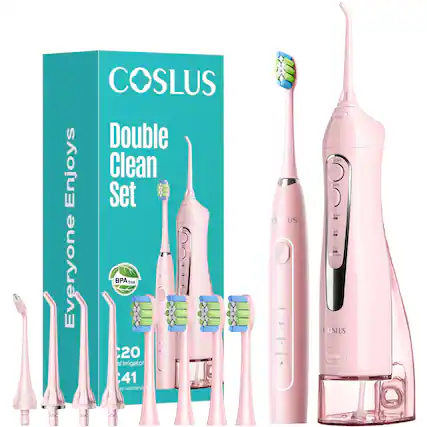 COSLUS Double Clean Set Everyone BPA free 2S 20 el Irrigator 41 TiC toothbrush COSLUS Chea Sot Whiter Massage COH kinde ean lf D4 M_ssege
