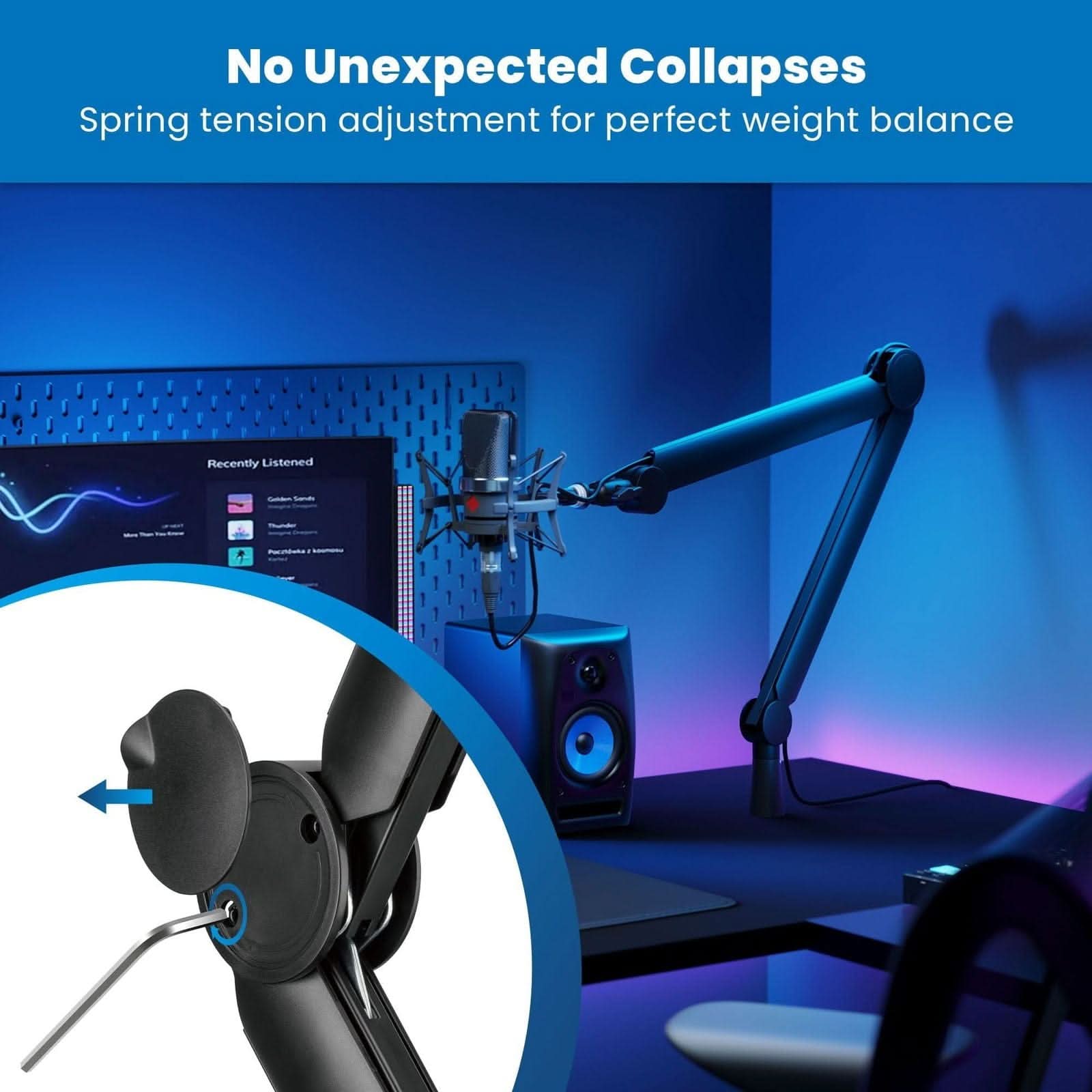 No Unexpected Collapses  
Spring tension adjustment for perfect weight balance  

Recently Listened - muinaona