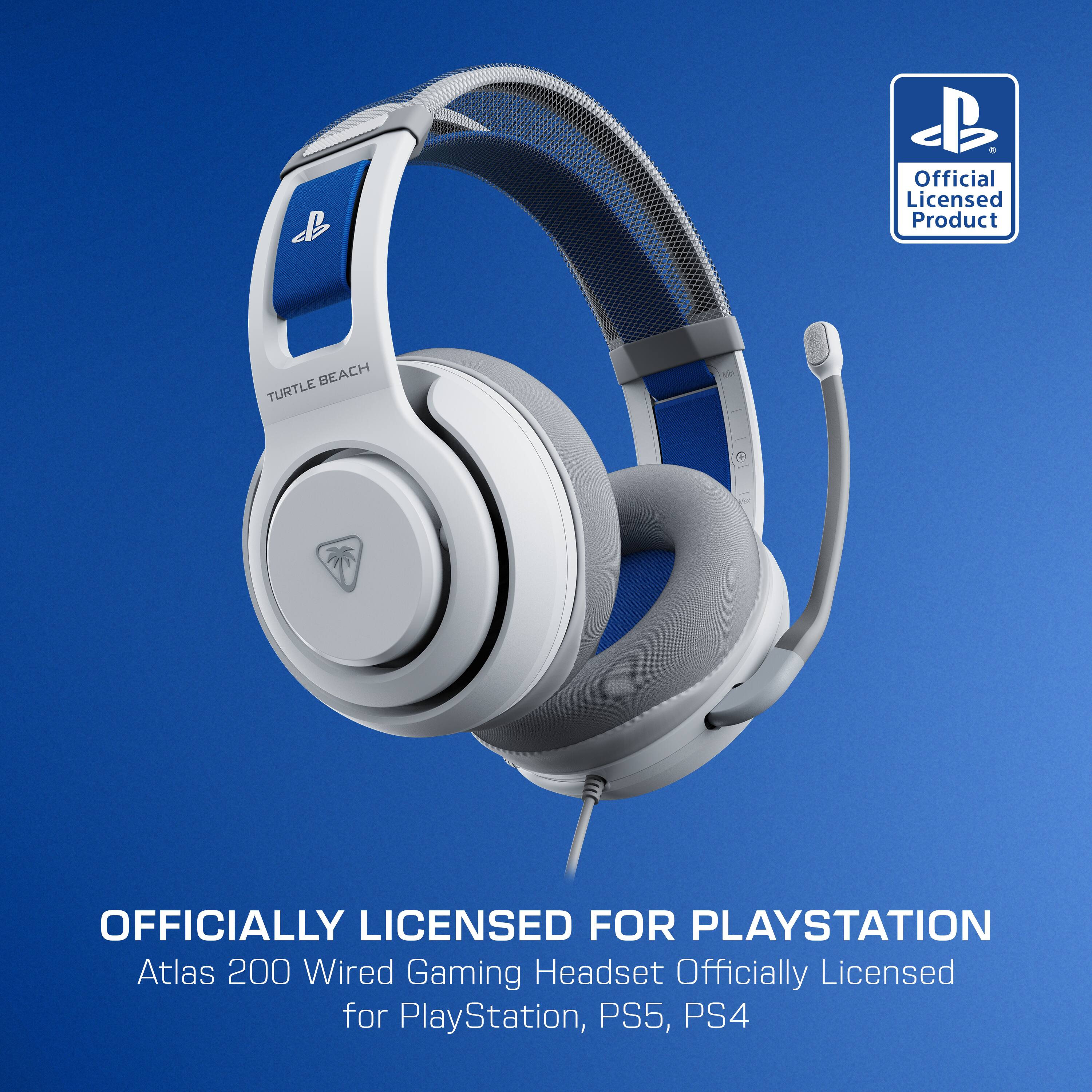 The text on the image can be grouped and corrected as follows:

- Official Licensed Product
- BEACH TURTLE
- OFFICIALLY LICENSED FOR PLAYSTATION
- Atlas 200 Wired Gaming Headset Officially Licensed for PlayStation, PS5, PS4

The corrected text is:

- Official Licensed Product
- Beach Turtle
- Officially Licensed for PlayStation
- Atlas 200 Wired Gaming Headset Officially Licensed for PlayStation, PS5, PS4