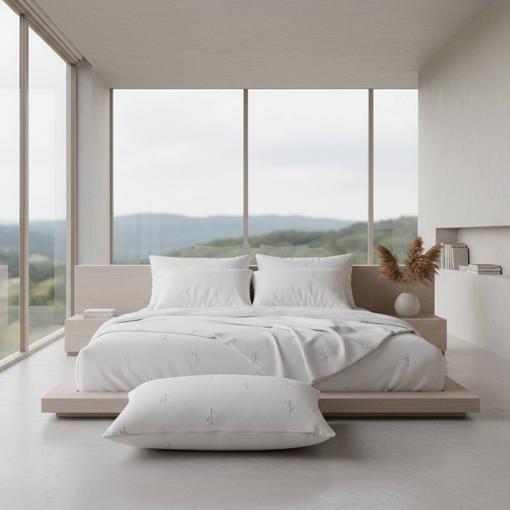 Angle. FeelAtHome - Derived from Bamboo Cooling Pillow Cover Waterproof - 20 x 54 Inches (Body Pillow)-Soft Zippered Pillow Cover Pillowcase - White.