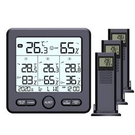 Cluzine - 3-in-1 Wireless Indoor Outdoor Thermometer Hygrometer, Large Screen Digital Monitor with Color Alarm Function