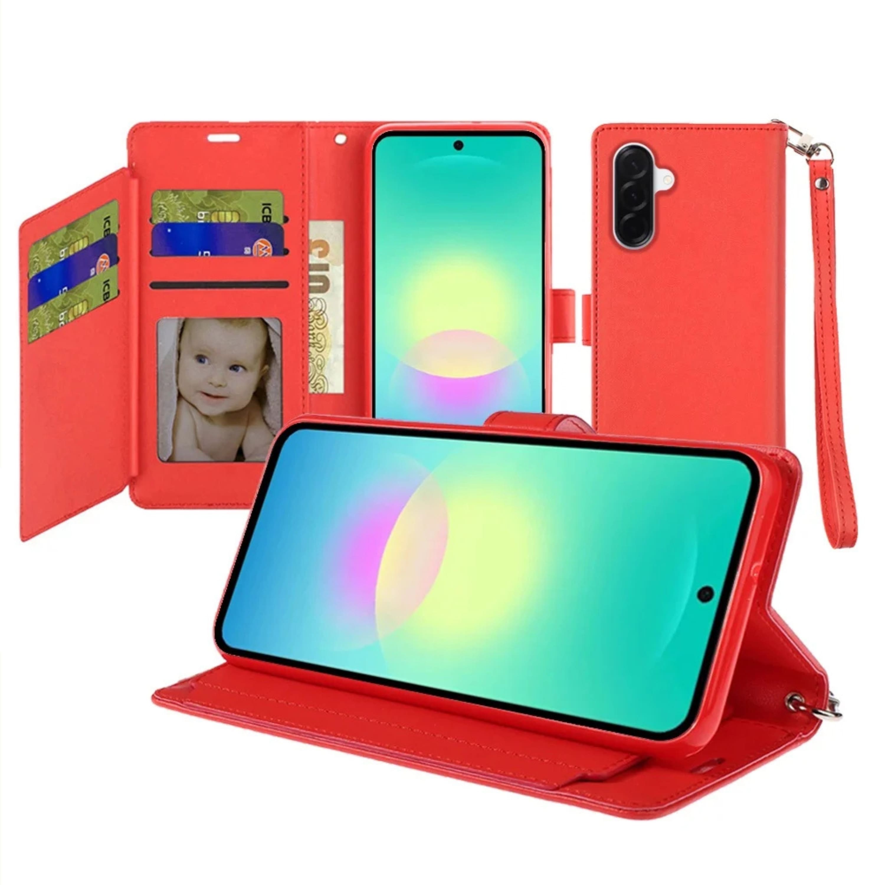 Kitcheniva - Luxury Phone Wallet Case With Wrist Strap And Tempered Glass For Samsung A27 5G - Red price history on PriceWatchPro
