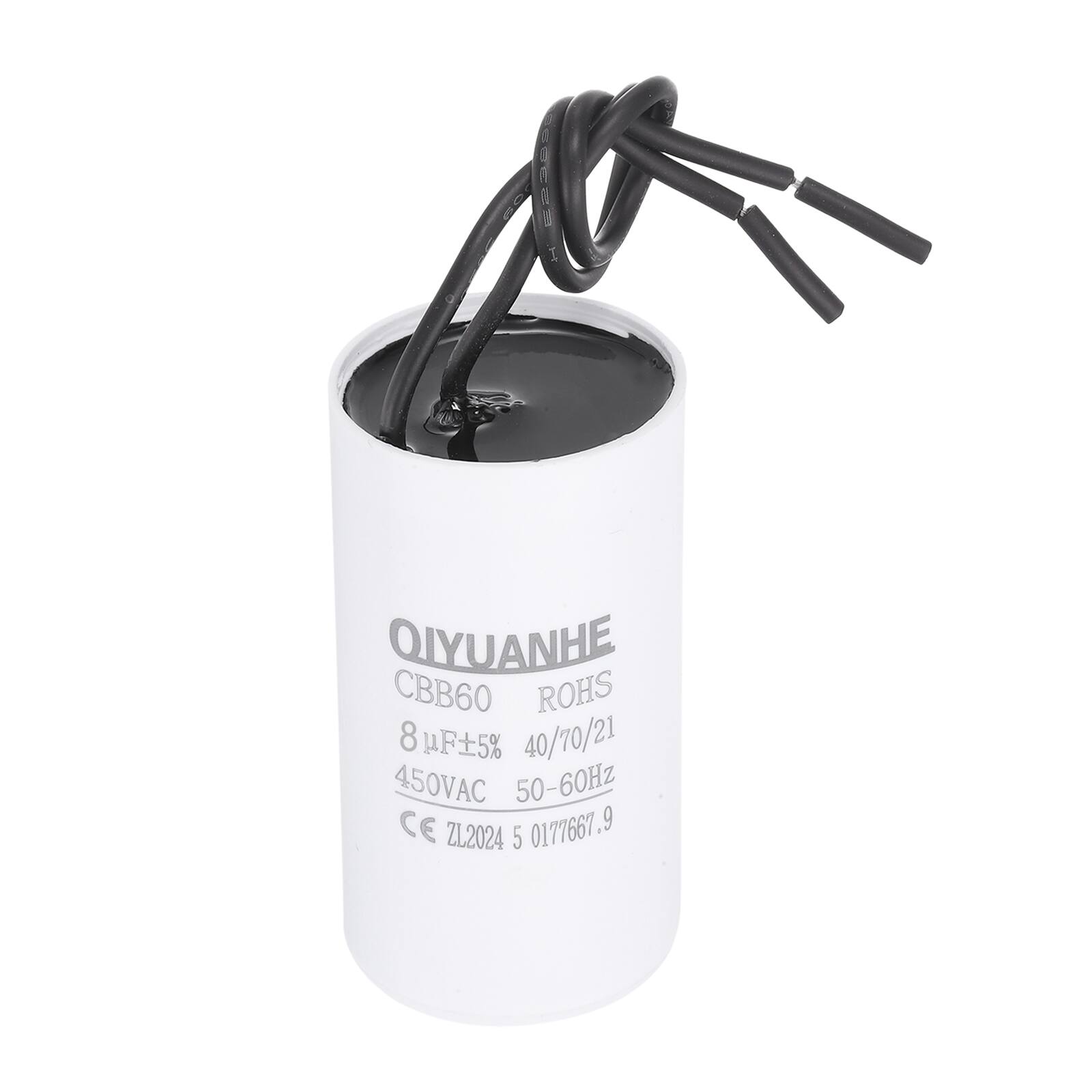 QIYUANHE  
CBB60 ROHS  
8 µF ±5% 40/70/21  
450VAC 50-60Hz  
CE 0177667.9  
ZL2024 5