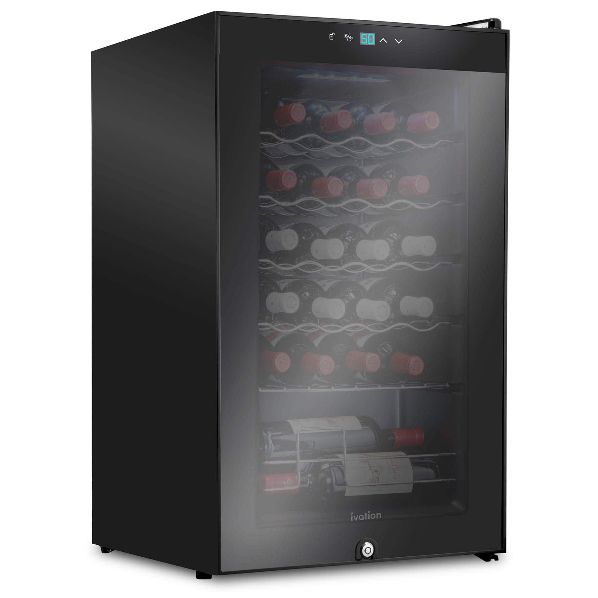 Ivation - 24 Bottle Compressor Wine Refrigerator, Freestanding Wine Cooler with Lock - Black