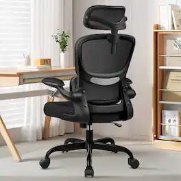 KERDOM - High Back Ergonomic Office Chair, Breathable Mesh Desk Chair with Lumbar Support, Flip-up Arms, Computer Gaming Chair - Black
