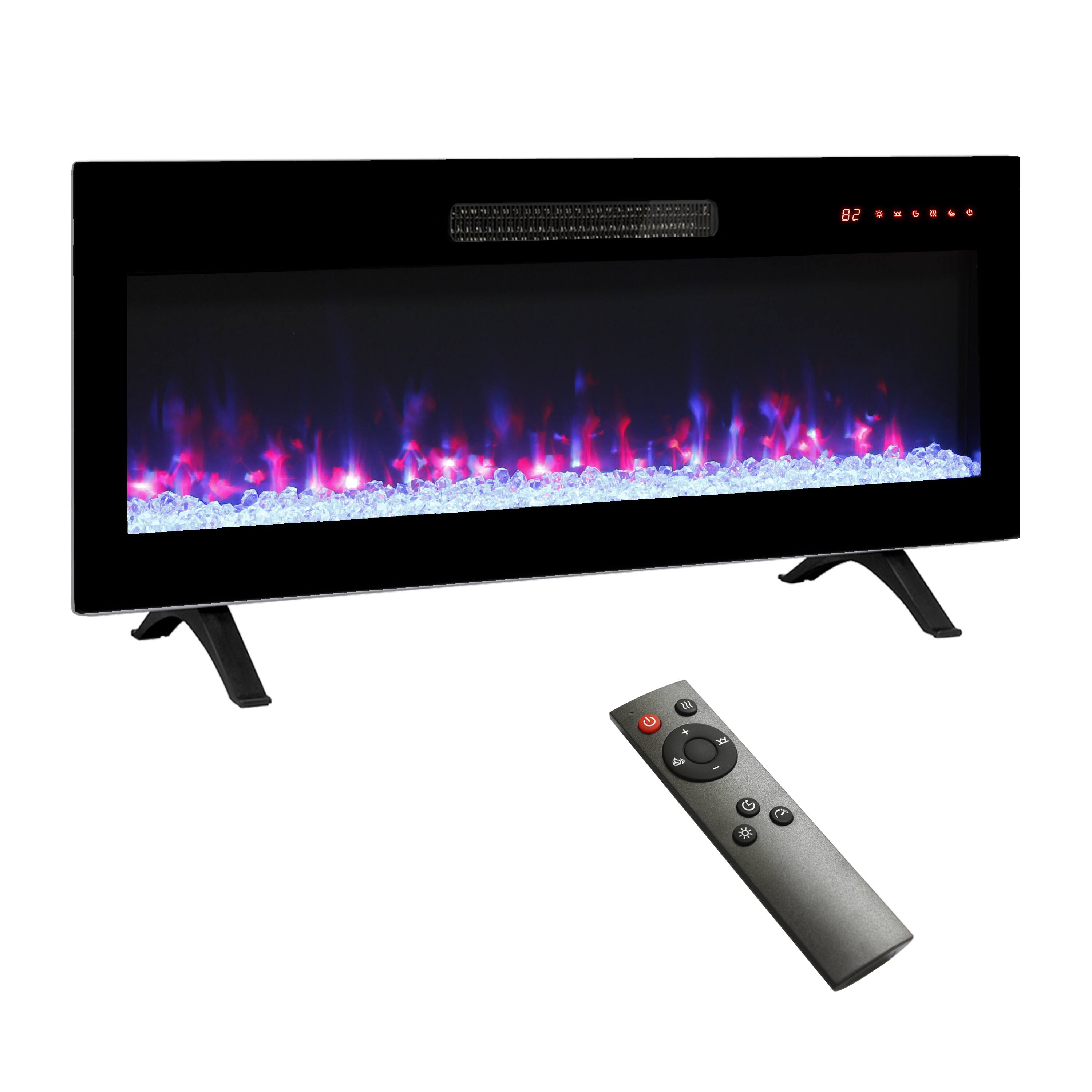 Front. GOODSILO - Recessed Ultra Thin Electric Fireplace - Wall Mounted, Multi Color Flame & Ember Bed, LED Heater - Antique Black.