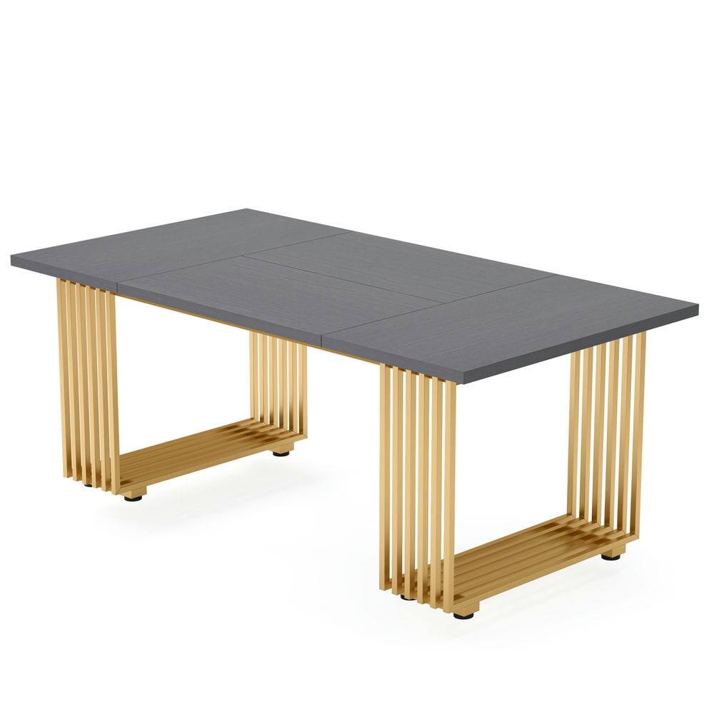 Angle. Kadyn - Kadyn Study Writing Desk, Computer Desk,70.9" Executive Desk, Modern Office Computer Desk Conference Table,Gray & Gold - Gray.