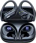 Front. VEAT00L - OFNEX X19 Wireless Earbuds Bluetooth 5.3 Headphones 90 Hrs Playtime Ear buds with Wireless Charging Case Power Display - Black.